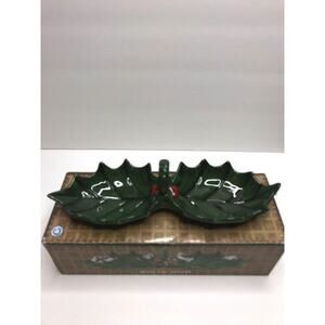 Cracker Barrel Ceramic Holly Dish with Center Handle Original Box